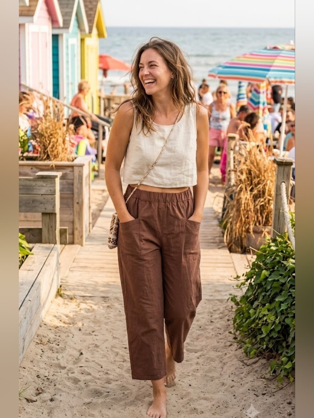 Earthy Brown Wide Leg Balloon Pants Crop Slouchy Coastal Grandma